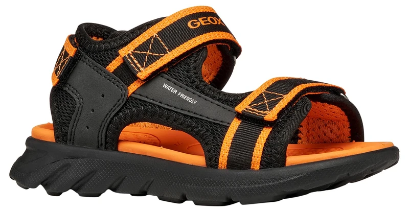 Geox J Sandal Airadyum Bo, Black/Orange, 4 UK