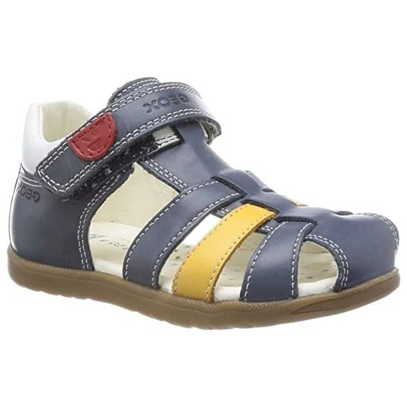 Geox Baby Boys' B MACCHIA Boy Sandal, Navy/DK Yellow, 18 EU