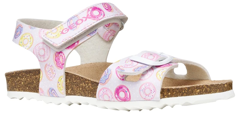 Geox J Adriel Girl C Sandal, White/DK Fuchsia, 34 EU
