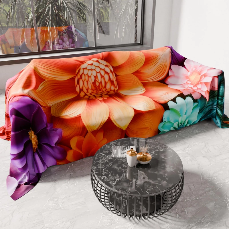 PETTI Artigiani Italiani - Spring-Summer Double Bed Bedspread Lightweight Blanket Double Bed Sheet Floral 05-12 100% Made in Italy