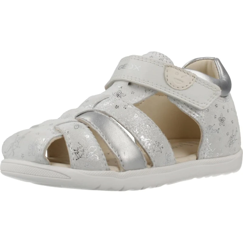 Geox B Sandal Macchia Gir, Sandal Girls, White and Silver, 25 EU