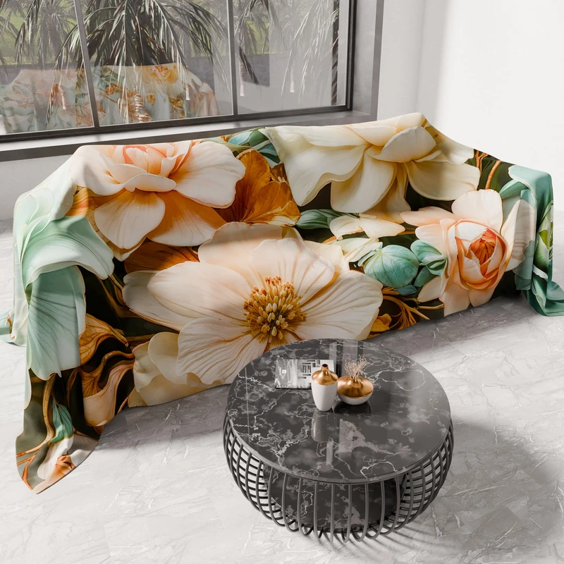 PETTI Artigiani Italiani - Spring-Summer Bedspread for Double Bed and a Half Bed Lightweight Blanket, Floral 05-9, 100% Made in Italy