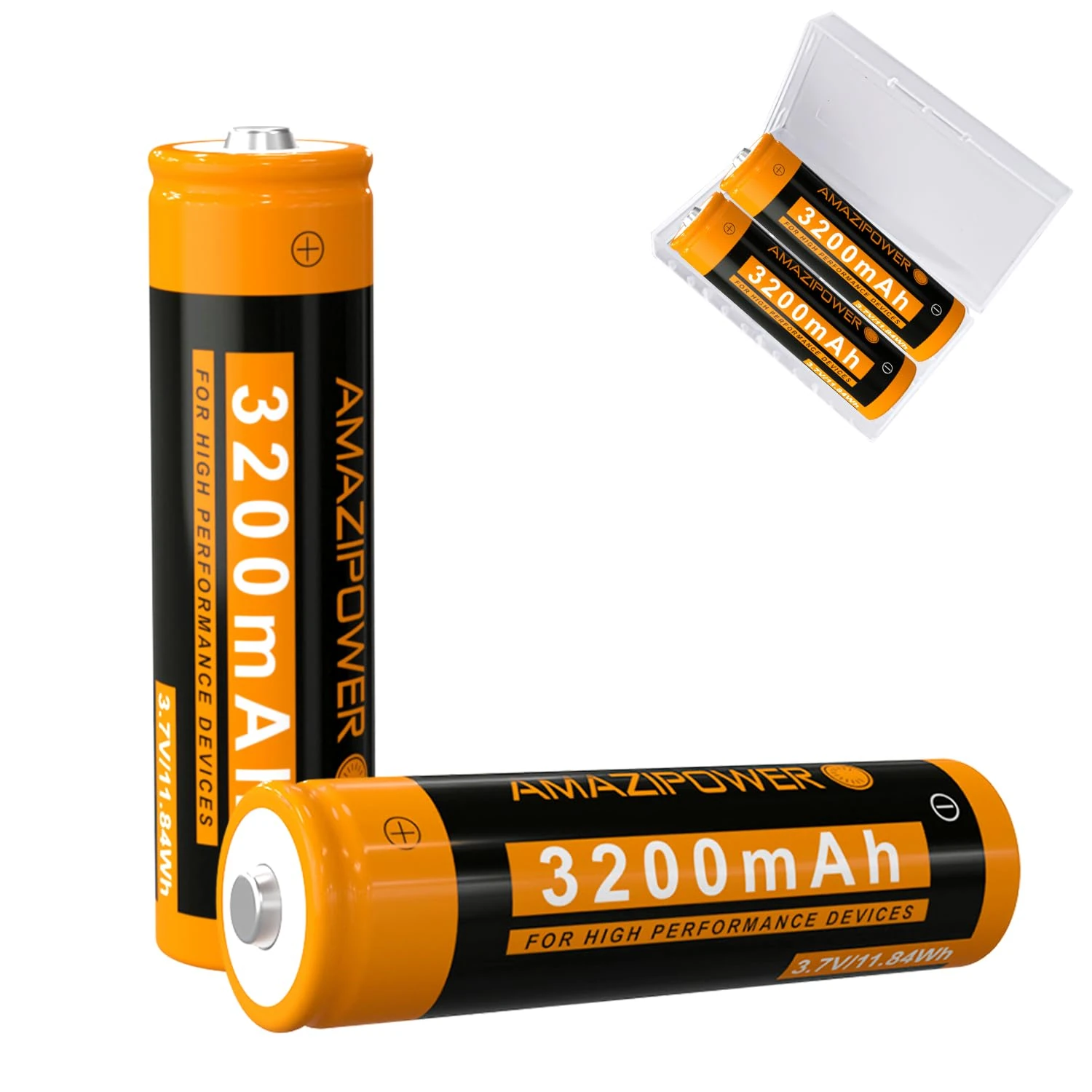 3,7 V Rechargeable Battery, 2 Pack 3200Mah NiMH Battery Lasting Long for Headlamp, LED Flashlight, Solar Light, Electronic Devices etc WE (button top) Size: diameter 18mm, length 67mm