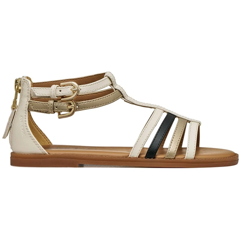 Geox J Karly Girl Sandal, LT Ivory/Platinum, 31 EU