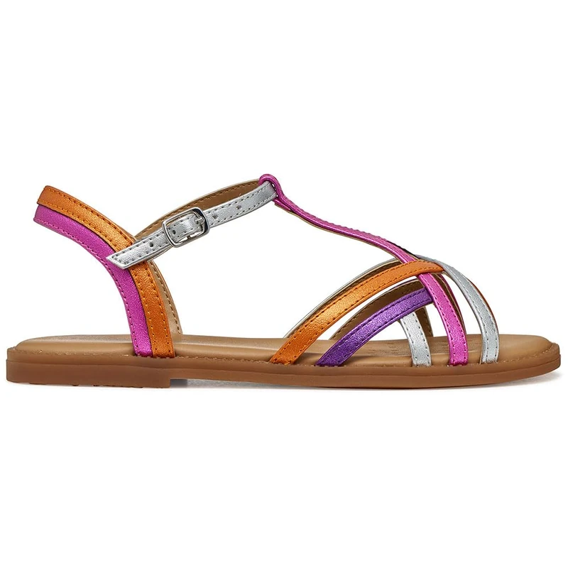 Geox J Karly Girl Sandal, Fuchsia/Silver, 34 EU