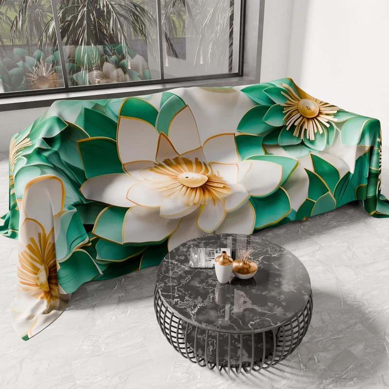 PETTI Artigiani Italiani - Spring Summer Double Bedspread Light Blanket Double Bed Linen Bedspread Floral 05-7 100% Made in Italy