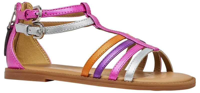 Geox J Karly Girl Sandal, Fuchsia/Silver, 32 EU