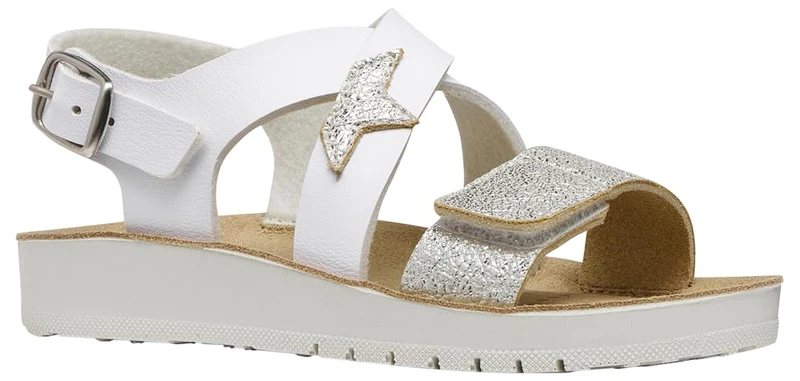 Geox J COSTAREI GI Sandal, White/Silver, 32 EU