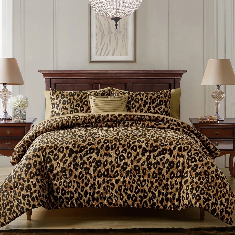 VCNY Home Soft Matching Comforter, Shams, Decorative Pillows & Pillowcases, Animal Print Bed Set, Microfiber, Brown, Queen (2025 Version)