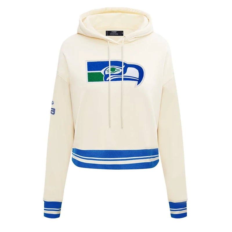 Pro Standard Womens Nfl Denver Broncos Retro Classics Cropped Pullover Hoodie Eggshell/Royal Blue 2Xl