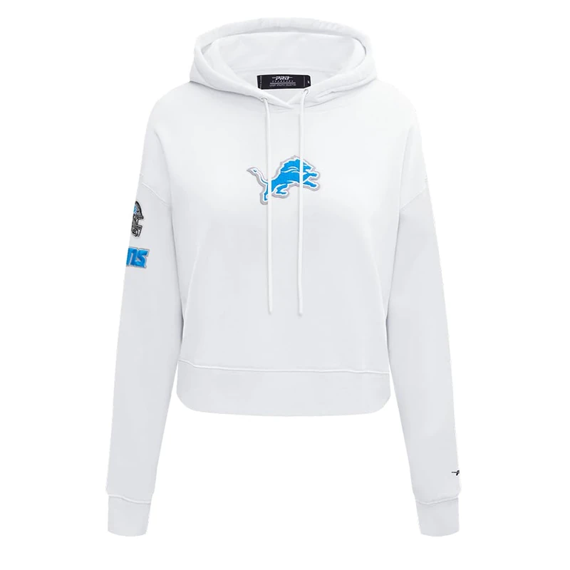 Pro Standard Womens NFL Detroit Lions Classic Chenille Cropped Pullover Hoodie White Xl