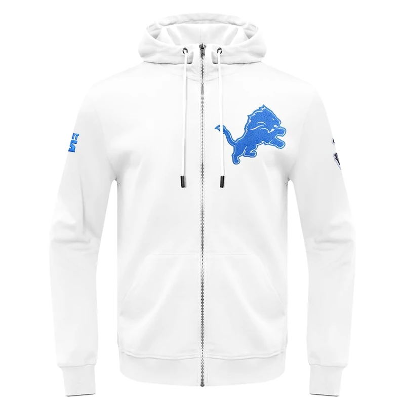 Pro Standard Mens NFL Detroit Lions Classic Chenille Full Zip Hoodie White Xl