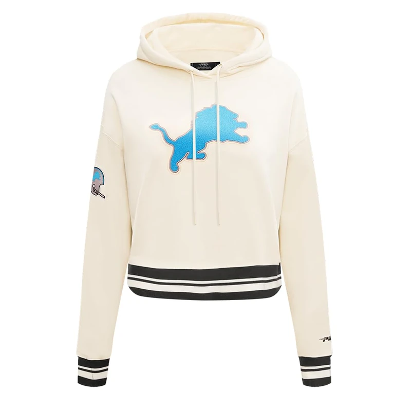 Pro Standard Womens Nfl Detroit Lions Retro Classics Cropped Pullover Hoodie Eggshell/Black S