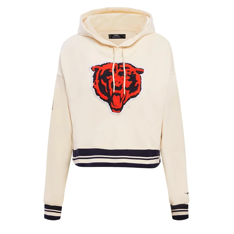 Pro Standard Womens Nfl Chicago Bears Retro Classics Cropped Pullover Hoodie Eggshell/Midnight Navy Xl