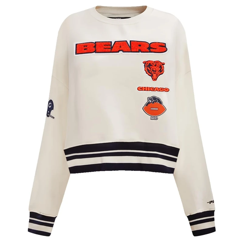 Pro Standard Womens NFL Chicago Bears Retro Classics Crewneck Sweatshirt Eggshell/Midnight Navy Xl