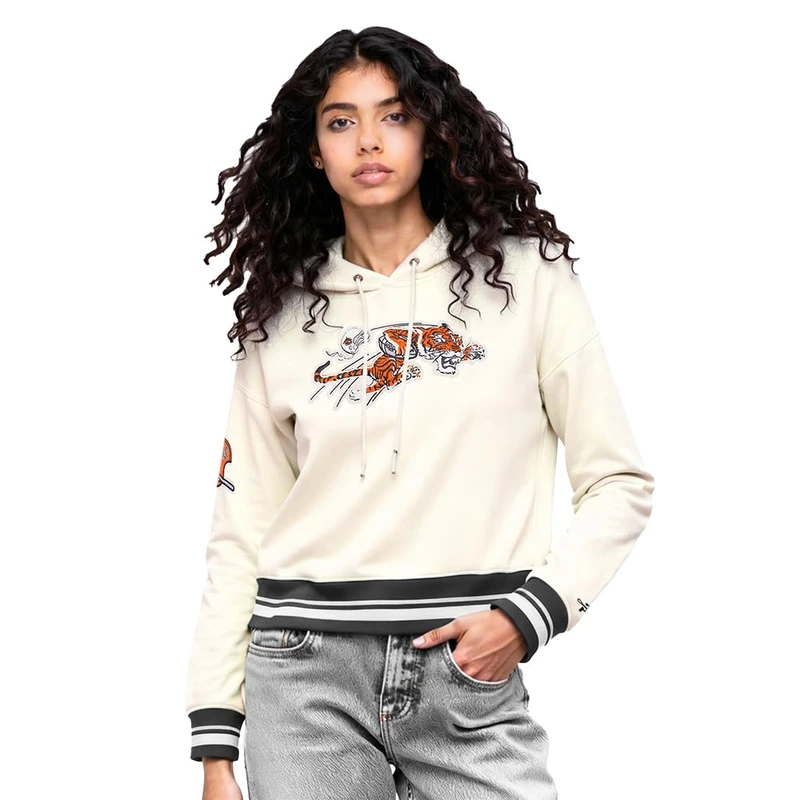 Pro Standard Womens Nfl Detroit Lions Retro Classics Cropped Pullover Hoodie Eggshell/Black Xs