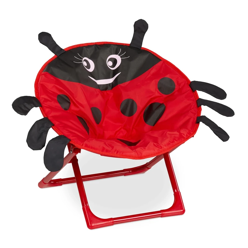 Relaxdays Moon Chair Kids, Foldable Indoor & Outdoor Camping Seat for Boys and Girls, Ladybird, HWD 47 x 50 x 48 cm, Red