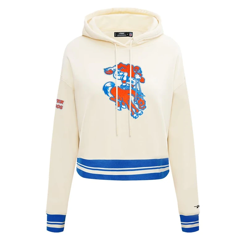 Pro Standard Womens Nfl Denver Broncos Retro Classics Cropped Pullover Hoodie Eggshell/Royal Blue Xl