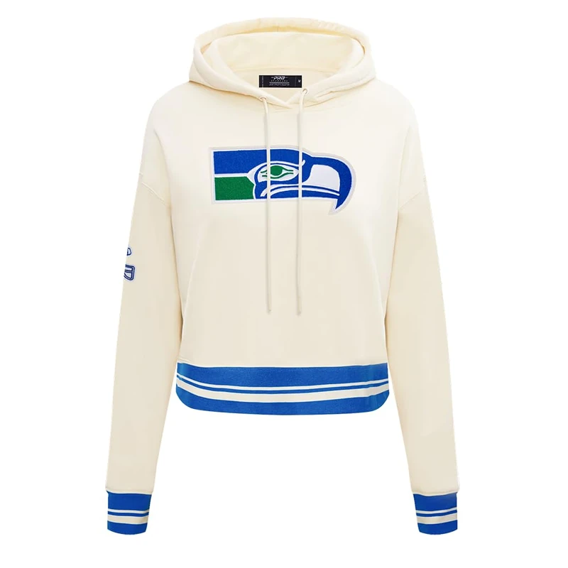 Pro Standard Womens Nfl Denver Broncos Retro Classics Cropped Pullover Hoodie Eggshell/Royal Blue Xs