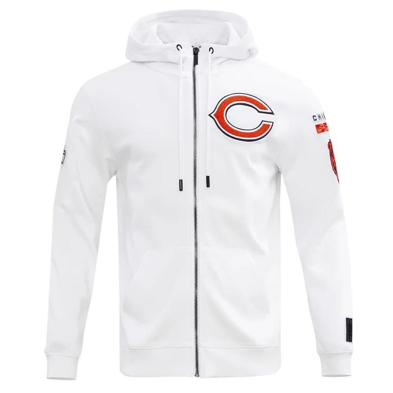 Pro Standard Mens NFL Chicago Bears Classic Chenille Full Zip Hoodie White L