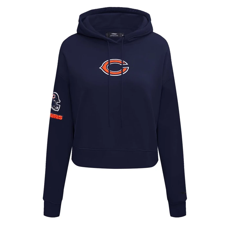 Pro Standard Womens NFL Chicago Bears Classic Chenille Cropped Pullover Hoodie Midnight Navy Xl