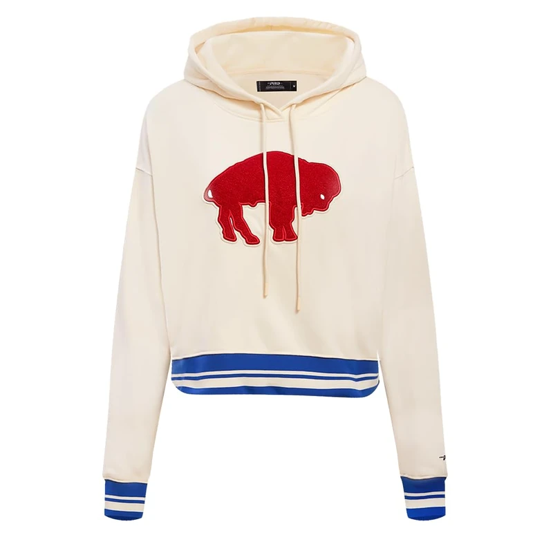 Pro Standard Womens Nfl Buffalo Bills Retro Classics Cropped Pullover Hoodie Eggshell/Royal Blue Xs