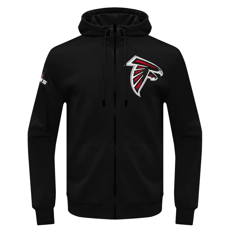 Pro Standard Mens NFL Atlanta Falcons Classic Chenille Full Zip Hoodie Black 2Xl