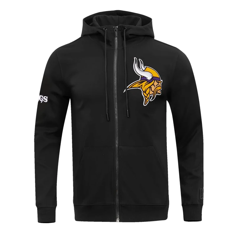 Pro Standard Mens NFL Minnesota Vikings Classic Chenille Full Zip Hoodie Black 2Xl