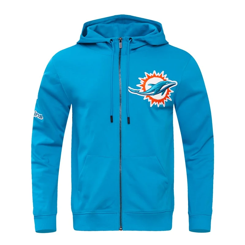 Pro Standard Mens NFL Miami Dolphins Classic Chenille Full Zip Hoodie Teal S