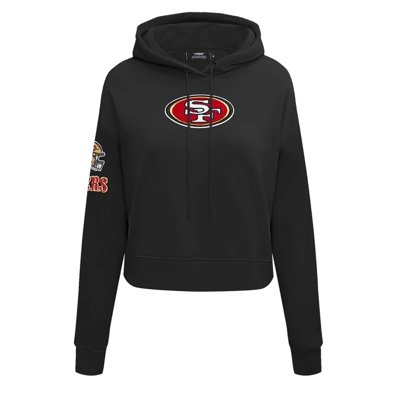 Pro Standard Womens NFL San Francisco 49Ers Classic Chenille Cropped Pullover Hoodie Black 2Xl