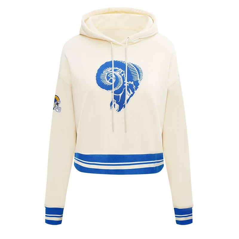 Pro Standard Womens NFL Los Angeles Rams Retro Classics Cropped Pullover Hoodie Eggshell/Royal Blue Xs
