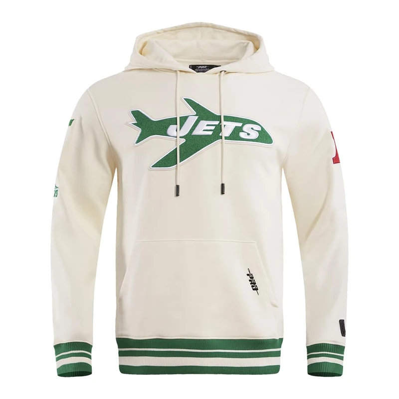 Pro Standard Mens NFL New York Jets Retro Classics Pull Over Hoodie Eggshell/Kelly Green 3Xl