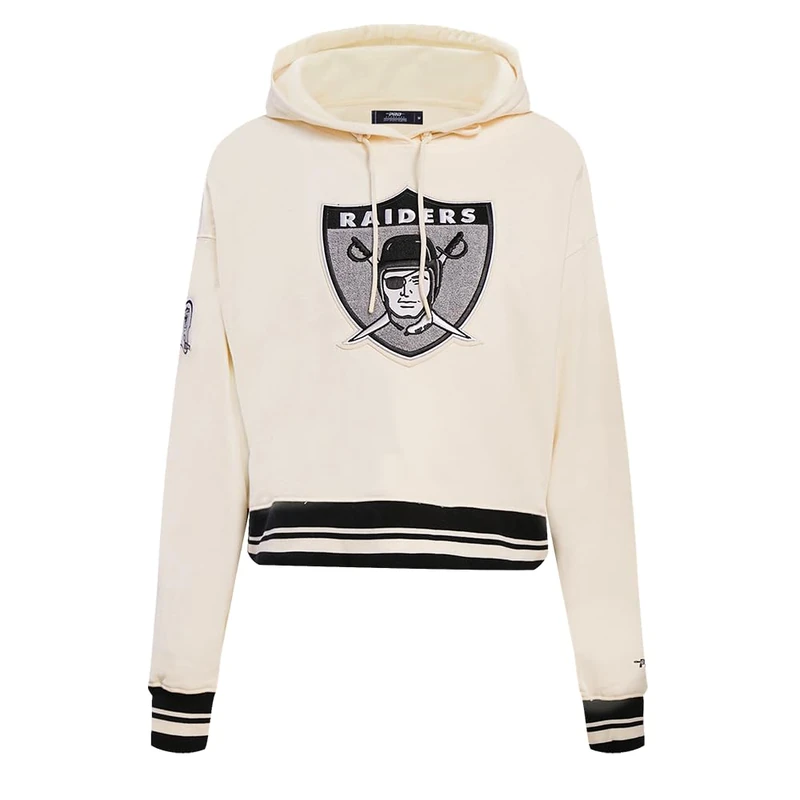Pro Standard Womens NFL Las Vegas Raiders Retro Classics Cropped Pullover Hoodie Eggshell/Black Xs - Image 1