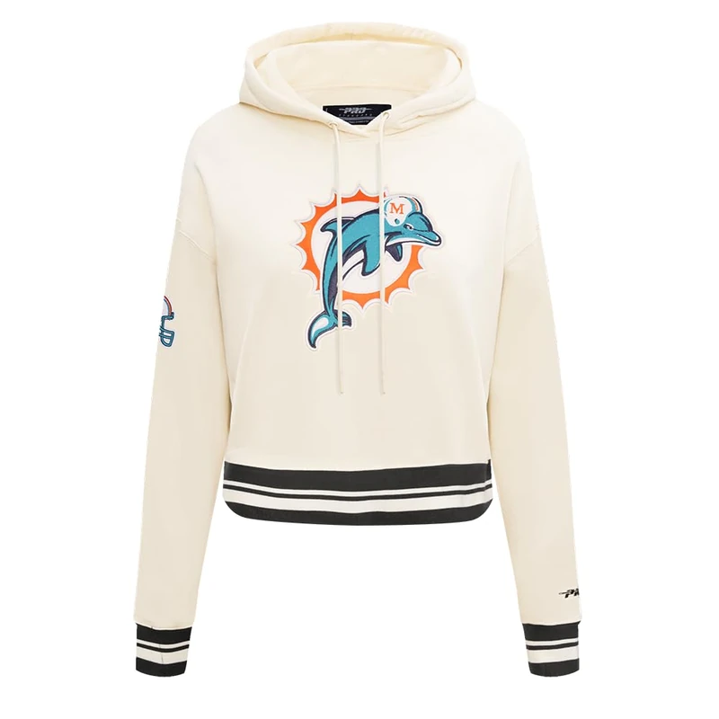 Pro Standard Womens NFL Miami Dolphins Retro Classics Cropped Pullover Hoodie Eggshell/Black Xs