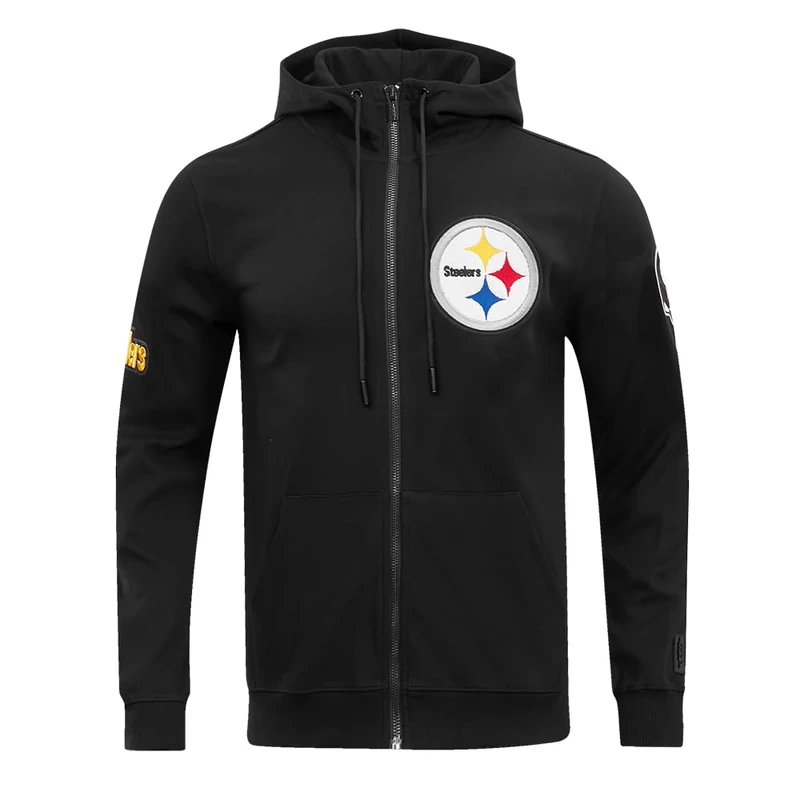 Pro Standard Mens NFL Pittsburgh Steelers Classic Chenille Full Zip Hoodie Black 2Xl