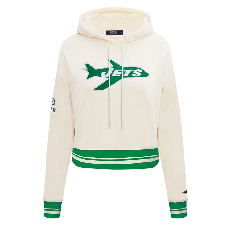 Pro Standard Womens NFL New York Jets Retro Classics Cropped Pullover Hoodie Eggshell/Kelly Green S