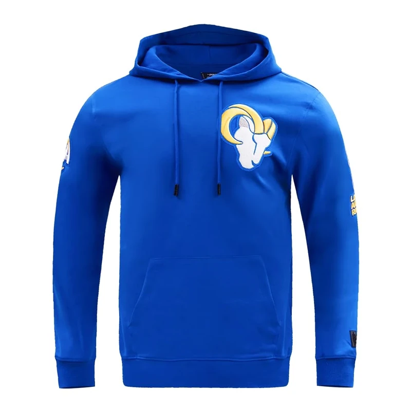 Pro Standard Mens NFL Los Angeles Rams Classic Chenille Pull Over Hoodie Royal Blue Xl