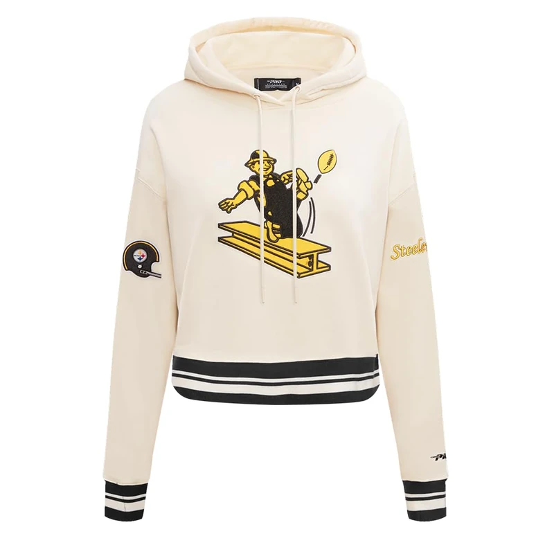 Pro Standard Womens NFL Pittsburgh Steelers Retro Classics Cropped Pullover Hoodie Eggshell/Black Xs