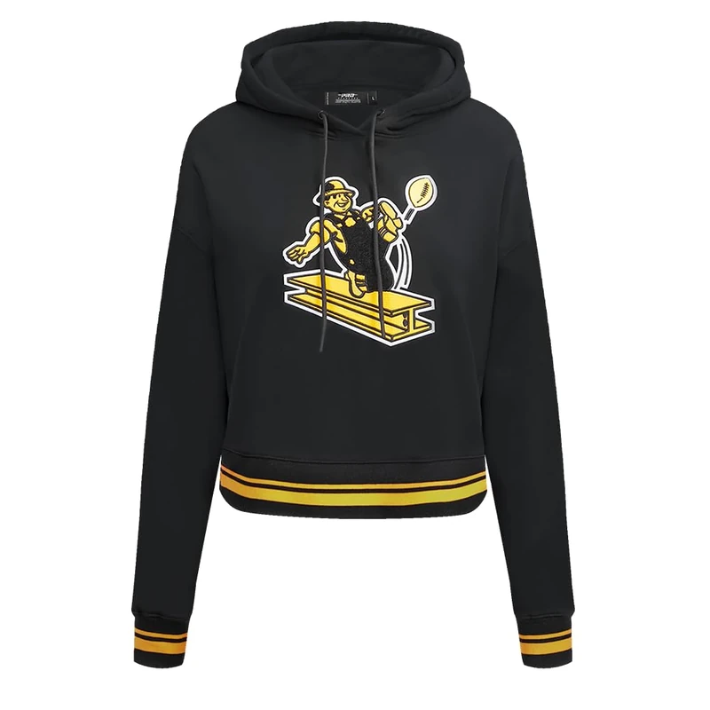 Pro Standard Womens NFL Pittsburgh Steelers Retro Classics Cropped Pullover Hoodie Black/Yellow Xl