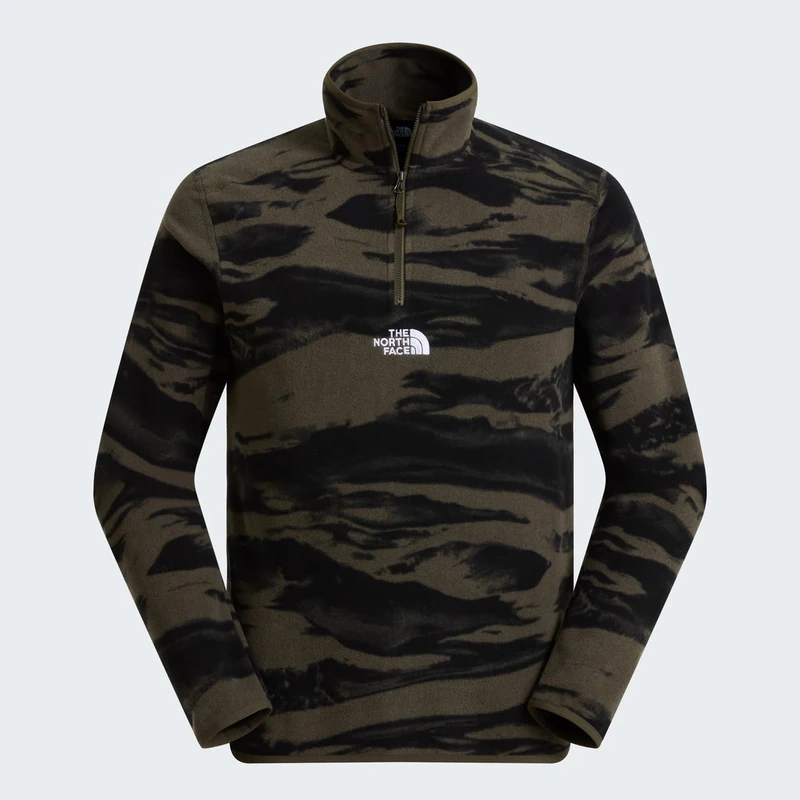 The North Face Men's Glacier Fleece 1/4 Zip Embroidered Log Sweatshirt, New Taupe Green/Tnf Bla, M