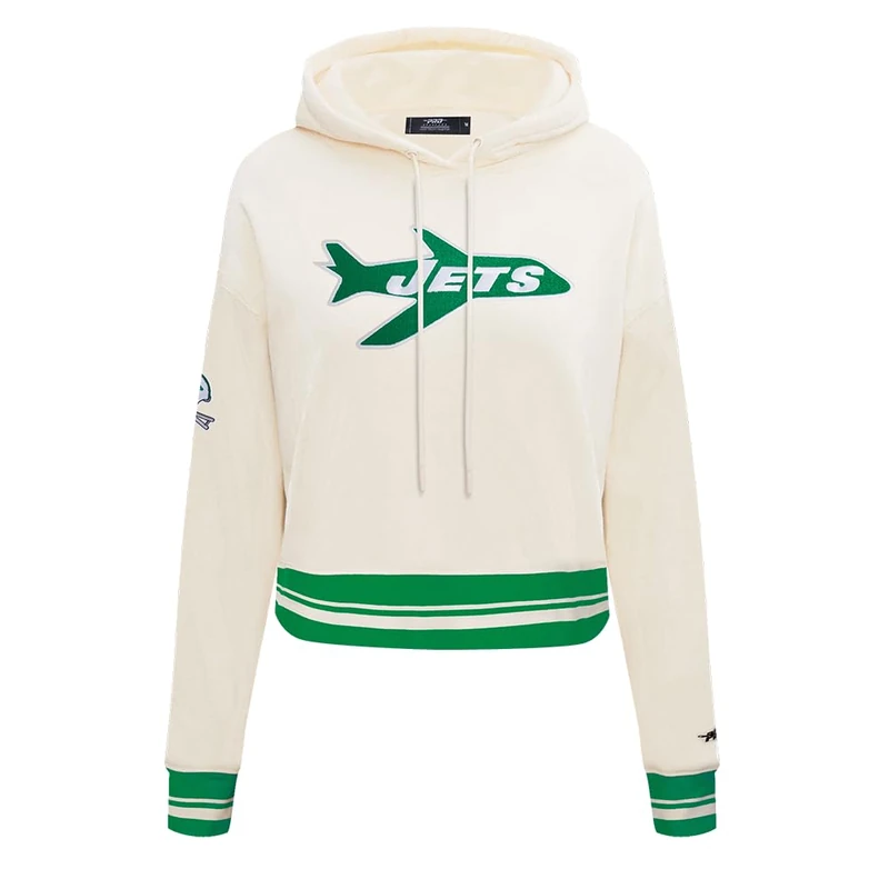 Pro Standard Womens NFL New York Jets Retro Classics Cropped Pullover Hoodie Eggshell/Kelly Green Xs