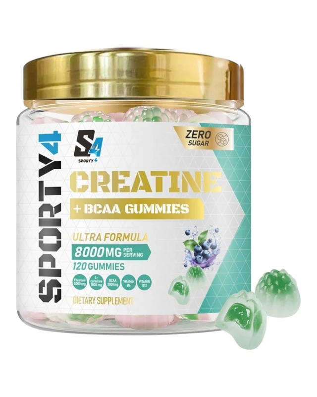 CREATINE Gummies Ultra + BCAA 8000mg | 120 Gummies of Creatine Monohydrate | BCAA | L Carnitine | Vitamin B6 and B12. Pre Workout Muscle Recovery Supplement for Men and Women, Blueberry Flavour.