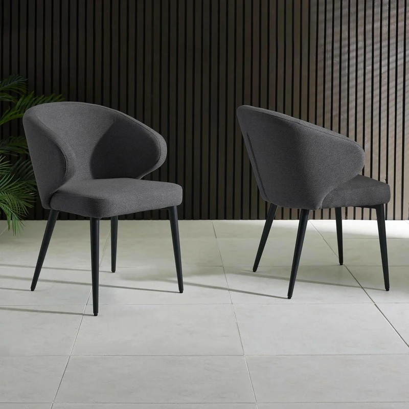 Julian Bowen Marcus Dining Chairs Set of 2, Retro Mid Grey Upholstered Kitchen Chair with Curved Back and Arms, Kitchen Seat with Backrest for Dining Room - H 83 x W 58.5cm