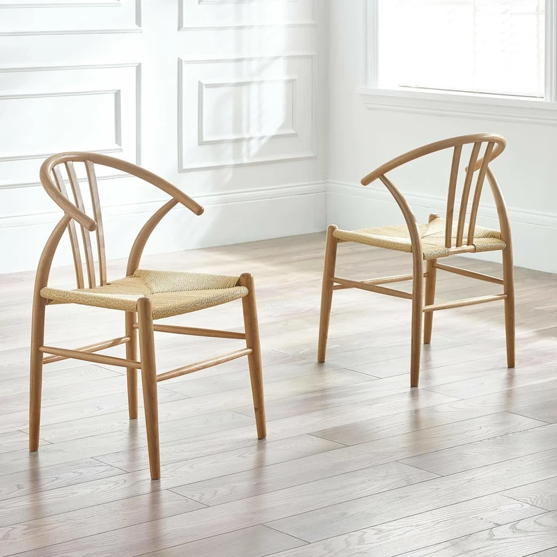 Julian Bowen Symi Dining Chair Set of 2, Scandi Wood Kitchen Chair with Curved Back, Padded Kitchen Seat with Wooden Spindle Backrest & Arms for Dining Room - H 83 x W 60cm