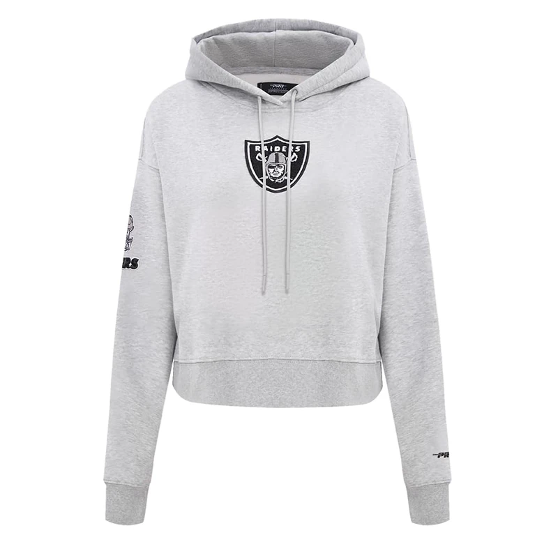 Pro Standard Womens NFL Las Vegas Raiders Classic Chenille Cropped Pullover Hoodie Heather Grey 2Xl