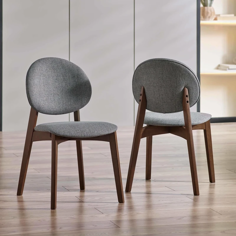 Julian Bowen Artemis Dining Chairs Set of 2, Retro Upholstered Grey & Walnut Effect Kitchen Chair with Curved Back, Padded Kitchen Seat with Backrest for Dining Room - H 85 x W 47.5cm