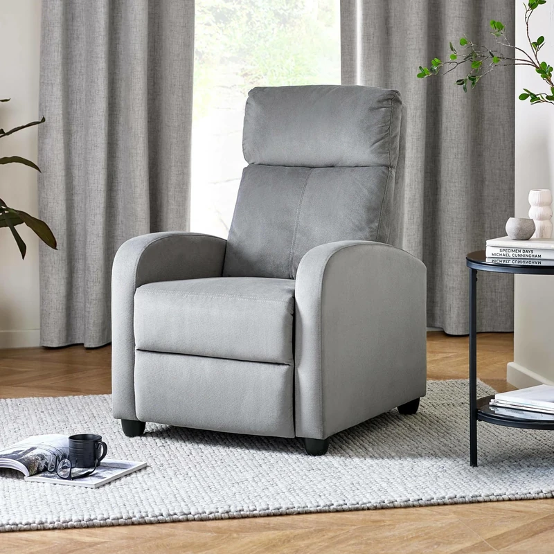 Julian Bowen Vivo Recliner Chair - Grey Fabric Adjustable Reclining Armchair with Adjustable Leg Rest and Wide Armrest for Living Room - H 75-99.5 x D 88-157cm