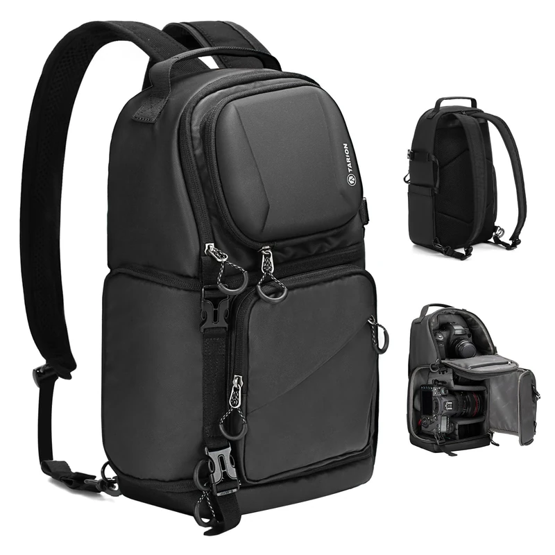 TARION Compact Camera Sling Bag: 2-in-1 Dual Strap Convertible Photo Backpack & Shoulder Bag 9L with Side Access Waterproof Raincover for Travel Photography for DSLR SLR Mirrorless Cameras TR-S
