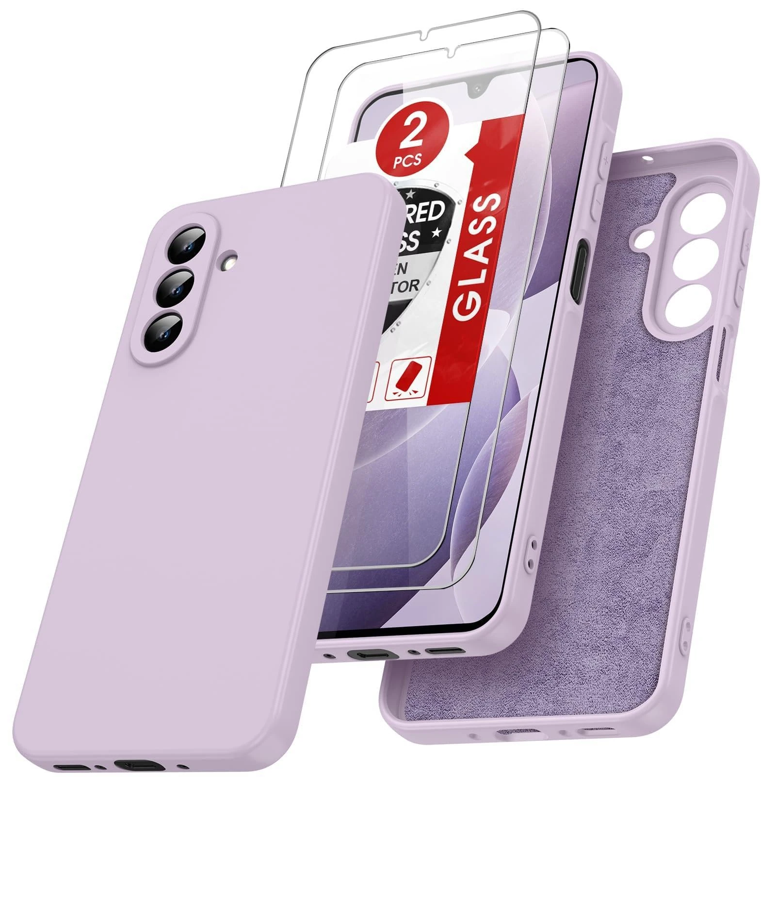 LeYi for Samsung Galaxy A26 5G Phone Case, with 2 Tempered Glass Screen Protector, Soft Silicone Slim Cover Flexible Thin Protective for Samsung Galaxy A 26 5G, Purple