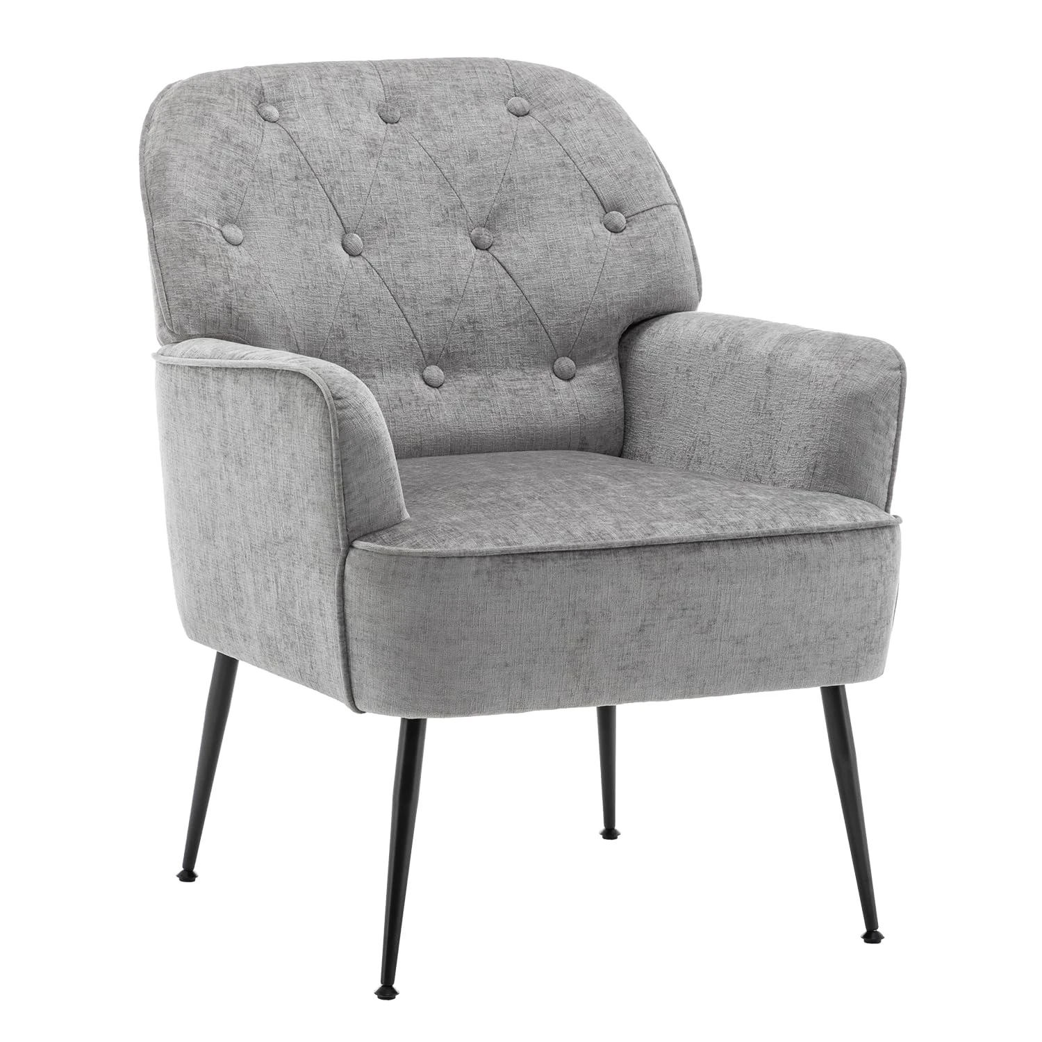 INMOZATA Chenille Armchair Button Tufted Accent Chair Modern Occasional Tub Chairs with Wood Frame Metal Legs for Living Room Bedroom Home Office (Grey)